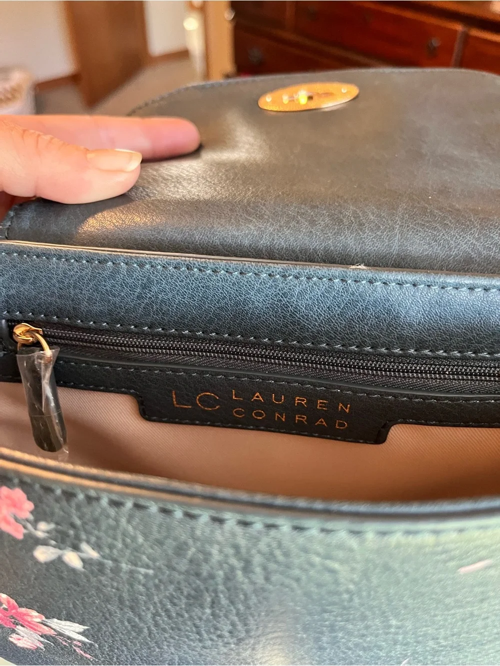 LC Lauren Conrad Navy Floral Crossbody with Pink Accents